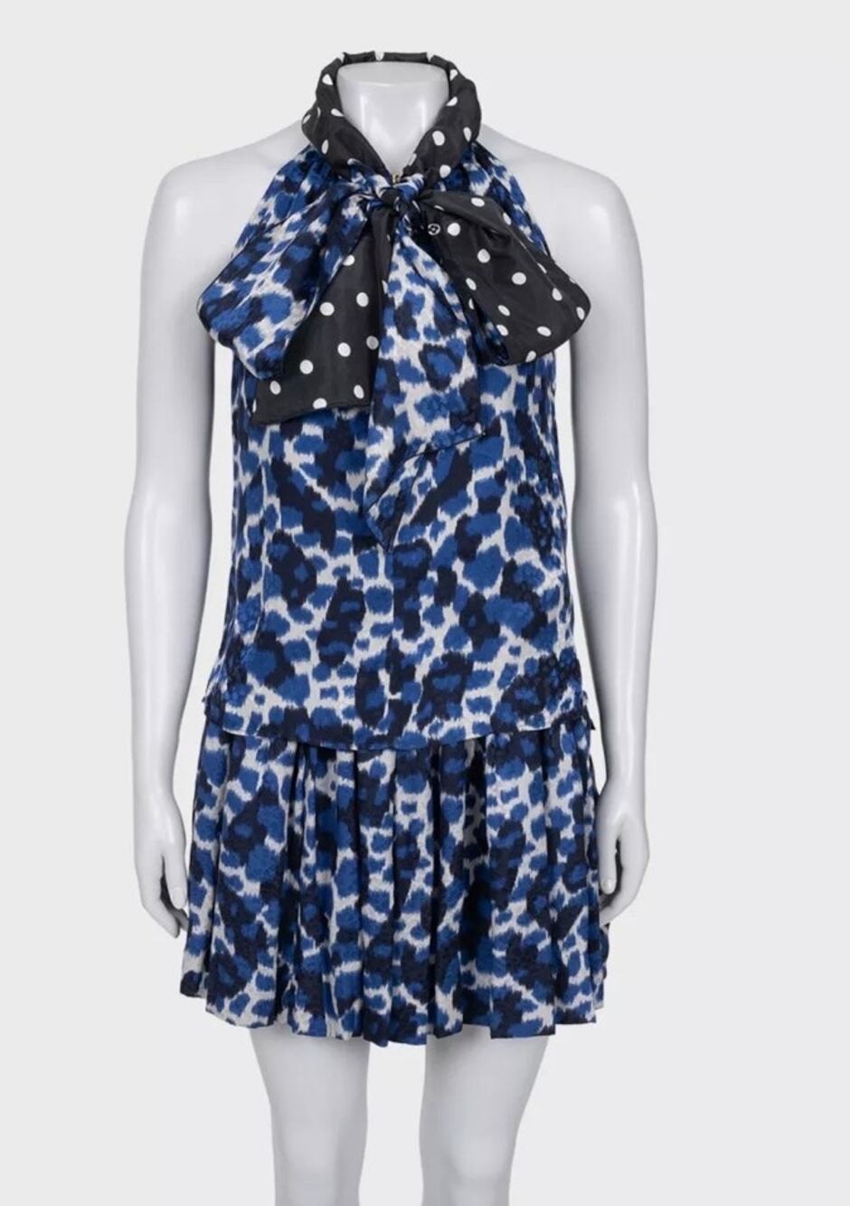 Louis Vuitton Blue Silk Skirt & Top Suit Set Sz.36
